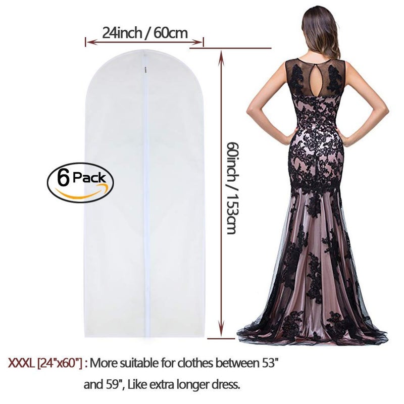 HomeClean Garment Bag Clear for Long Dress 24'' x 60'' Zippered Garment Bags for Hanging Clothes White Breathable Full Zipper Dust Cover for Clothes Storage Closet Pack Of 6 - Image 2